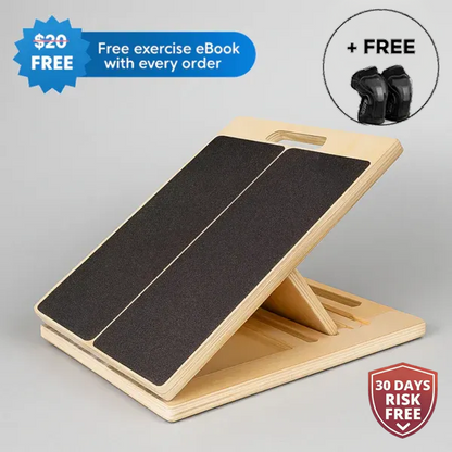 MobilEase™ 2-in-1 Balance + Portable Wooden Slant Board + Free 2 Pack Knee Braces for Pain Relief